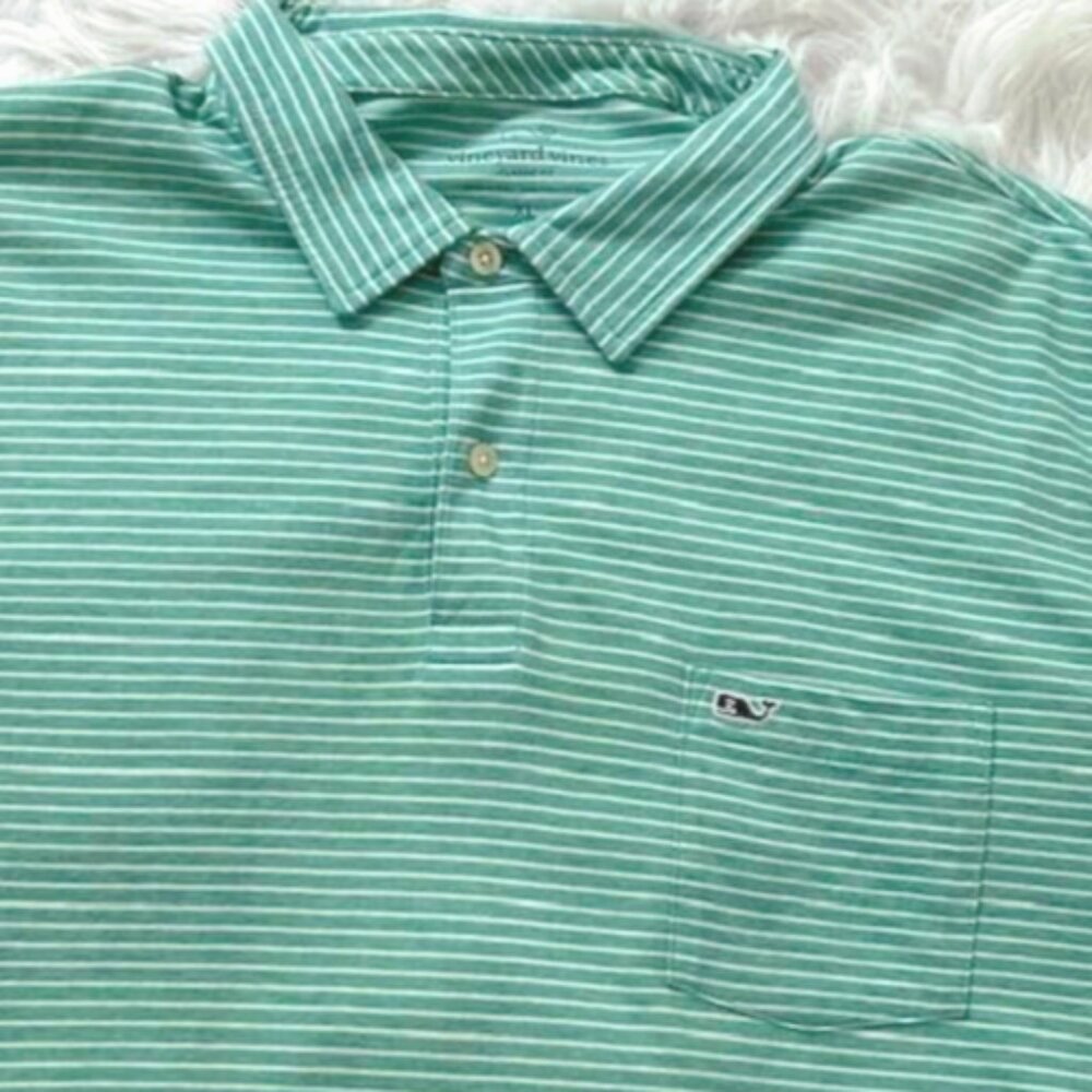 Vineyard Vines Shirt Mens XL Green Striped Golf Polo Pima Cotton Classic Fit